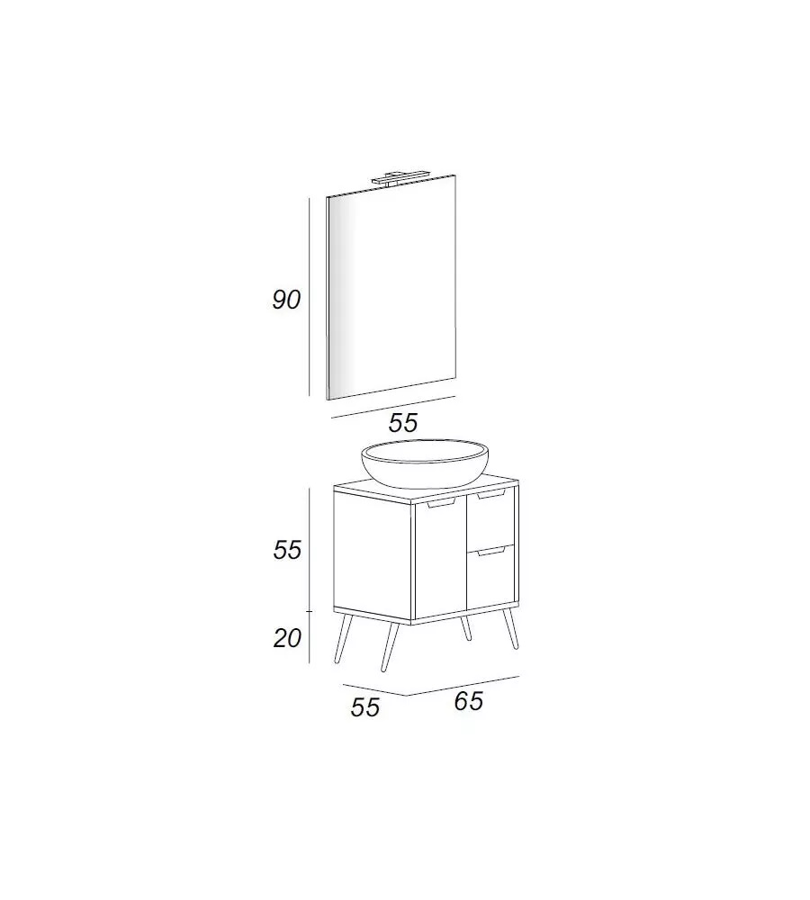 Mobile bagno 'madrid' bianco con specchio e lavello, 65x55x75 cm